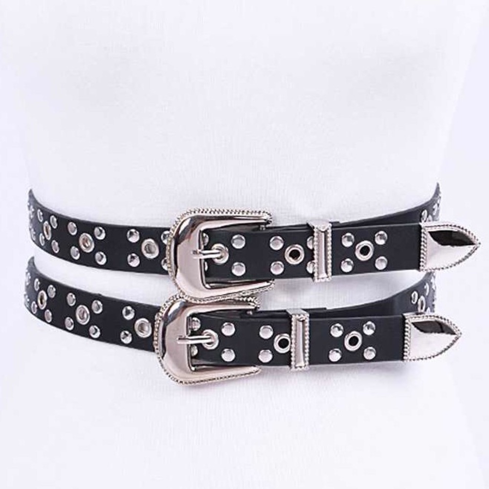 Black Grommet Vegan Leather Statement Belt